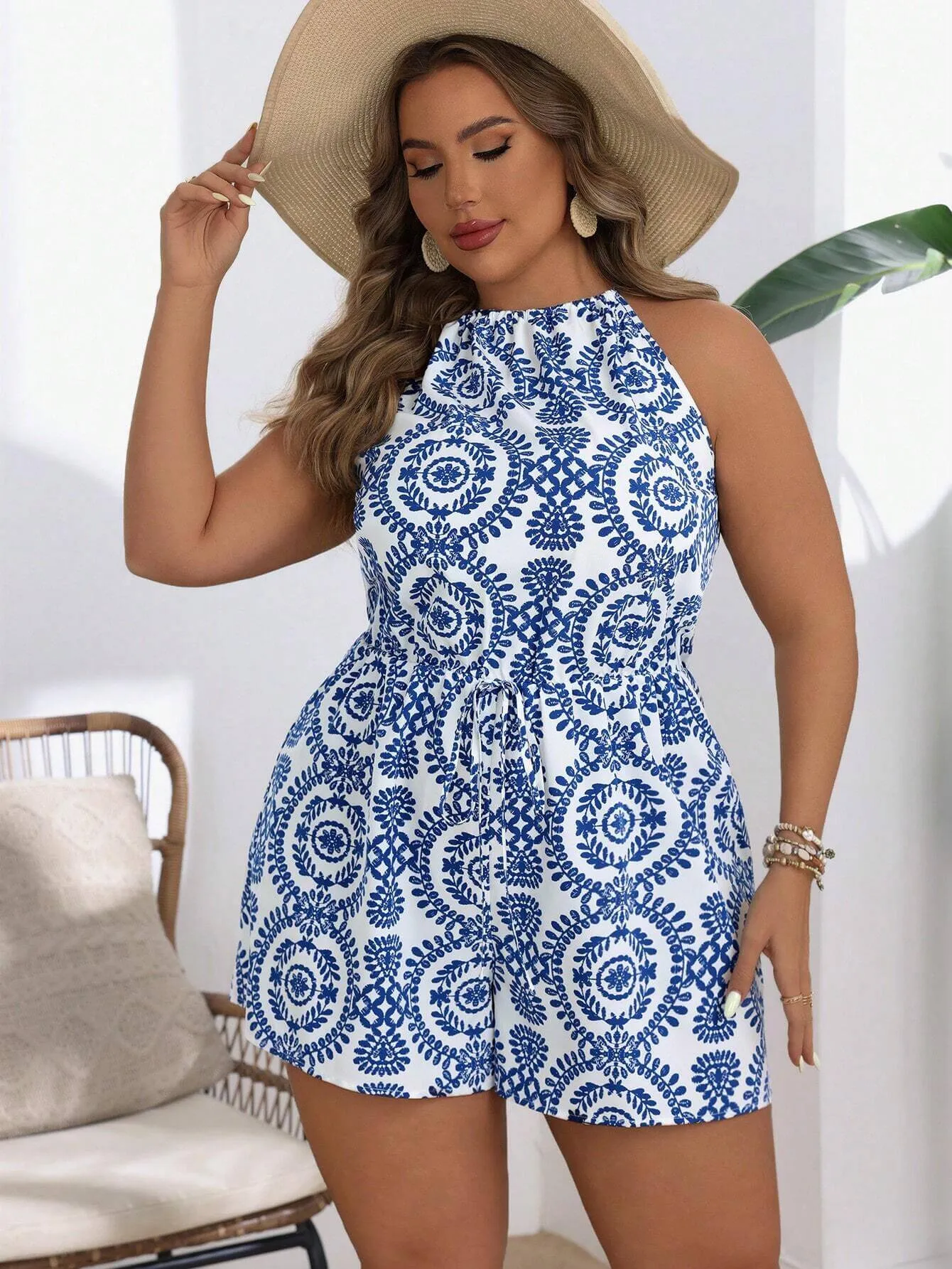 Macacão Casual Plus Size com Estampa - Laura