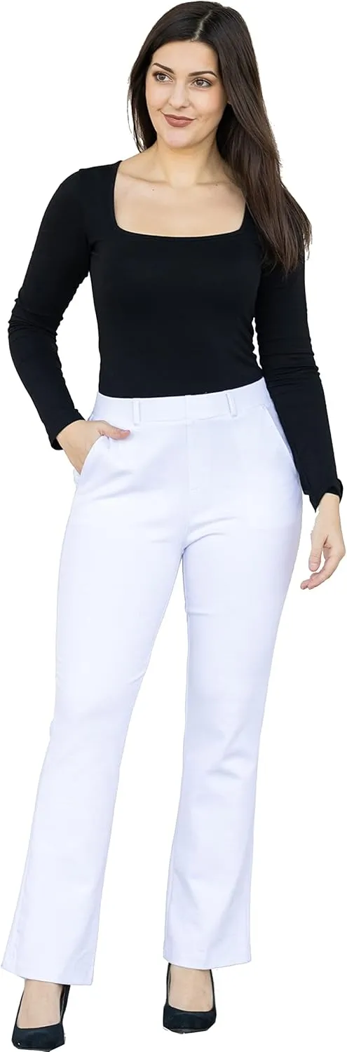 Marycrafts Women's Pull On Stretch Yoga Straight Dress Work Pants 29" /31"/33"