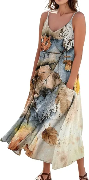 Maxi Dresses for Women Summer Sleeveless Beach Vacation Dress Casual O Neck Tank Dress Loose Sundress with Pockets