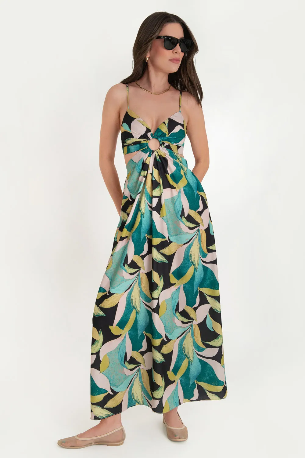 Maxi vestido estampado escote con argolla cut out