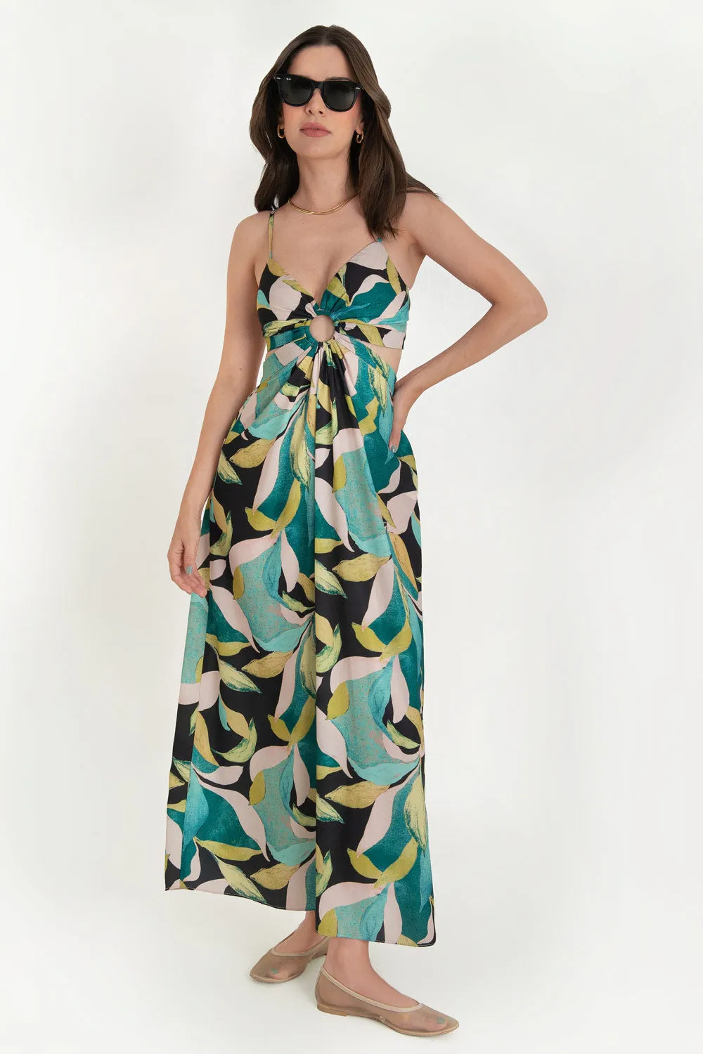 Maxi vestido estampado escote con argolla cut out