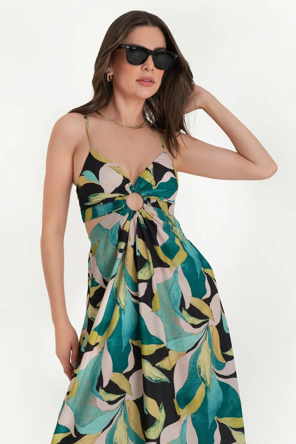 Maxi vestido estampado escote con argolla cut out
