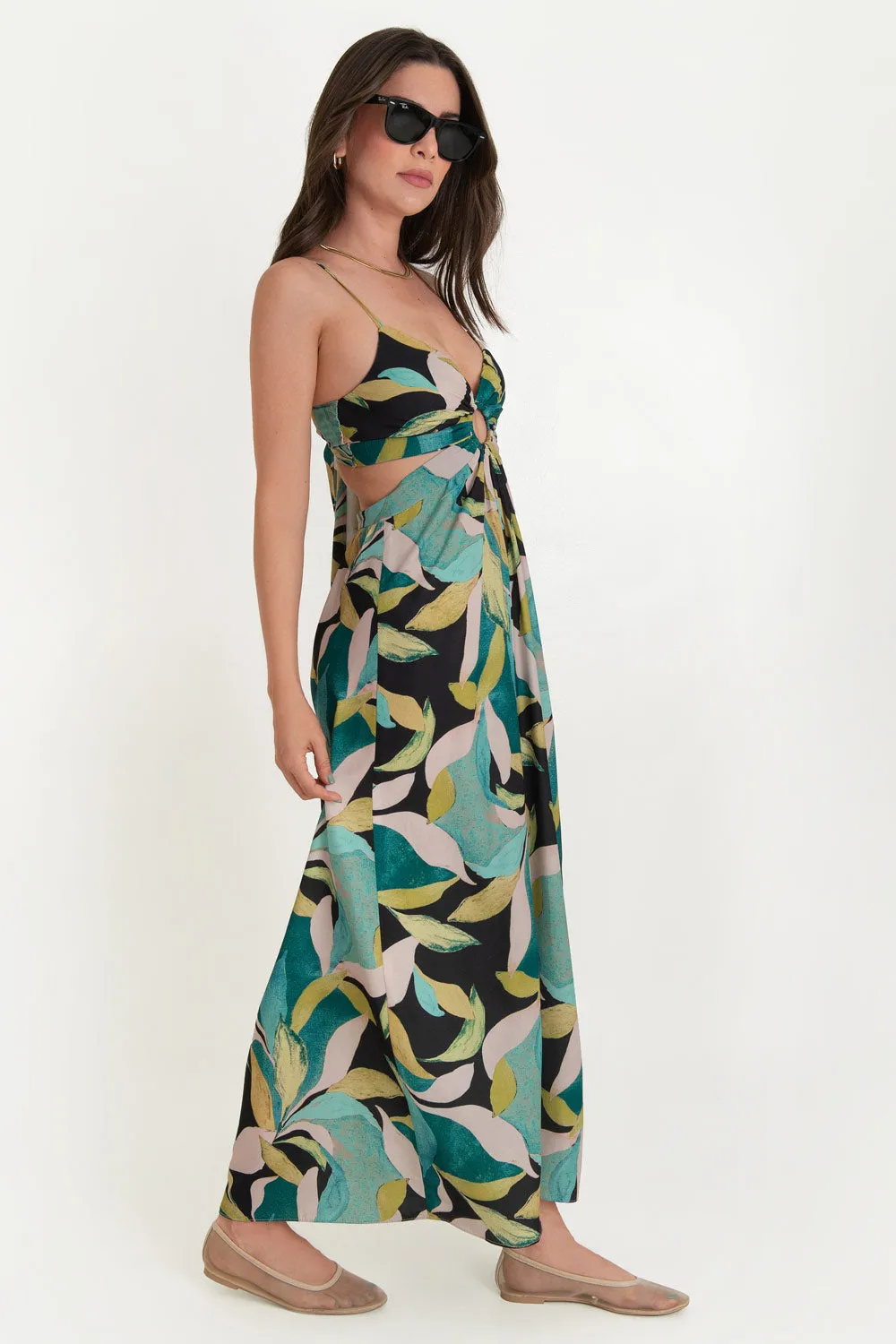 Maxi vestido estampado escote con argolla cut out