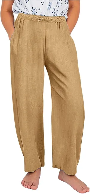 Moonker Teen Girls Linen Lightweight Trousers Drawstin Baggy Straight Wide Leg Elastic Waist Casual Girls Bell