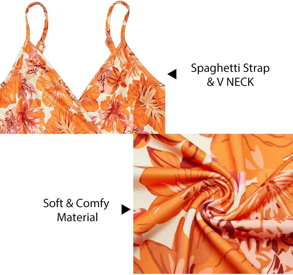 Newshows Women Summer 2025 Maxi Dress Vacation Floral Spaghetti Strap Spring Casual Boho Split Beach Long Flowy Sundress