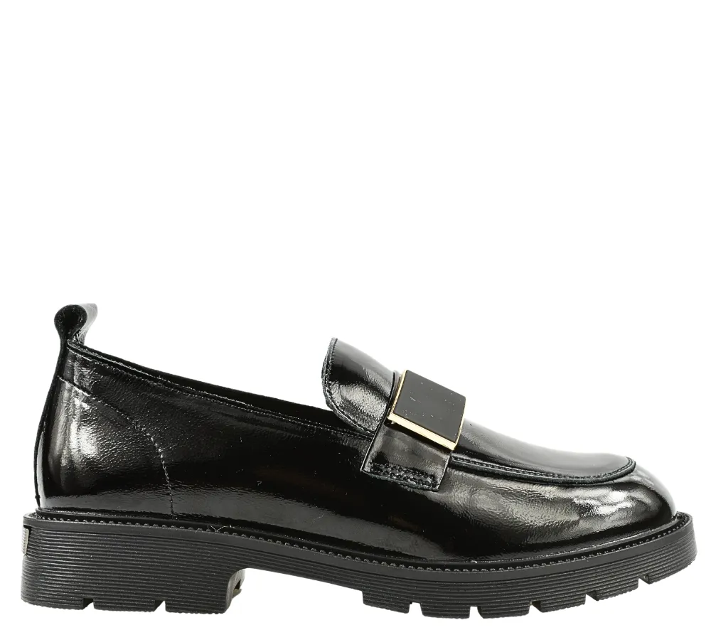 Pantofi casual, dama, PASS COLLECTION, X400007-01 negru, piele lacuita