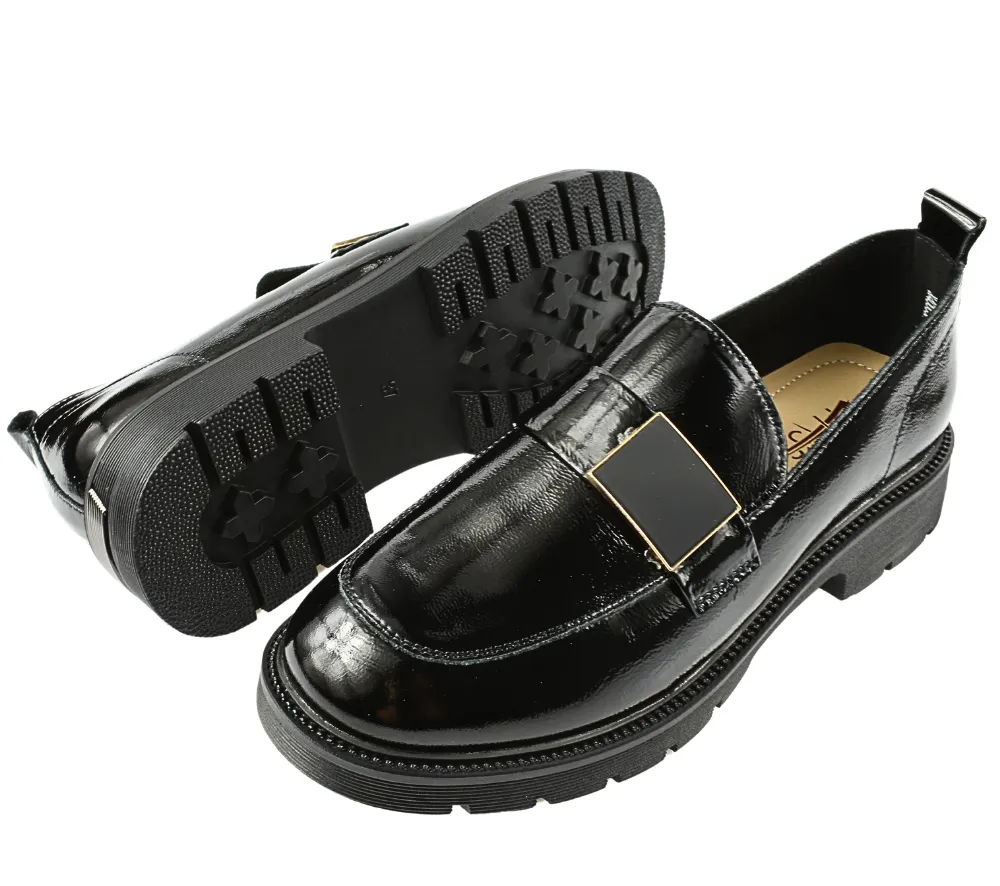 Pantofi casual, dama, PASS COLLECTION, X400007-01 negru, piele lacuita
