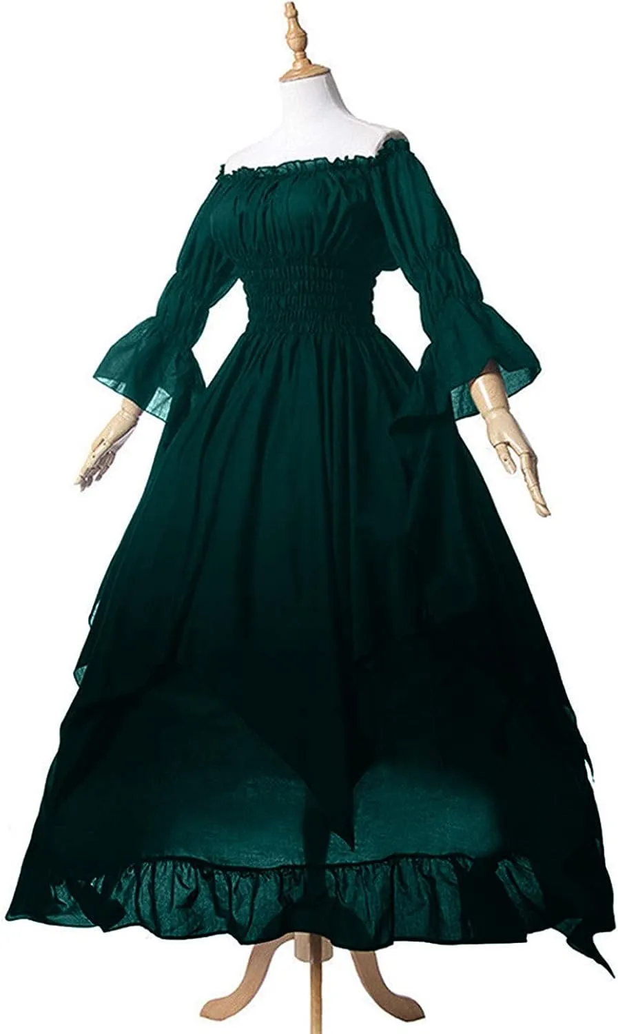PBNBP Womens Floor Length Puff Sleeve Medieval Gowns High Low Off Shoulder Gypsy Dress Victorian Halloween Cosplay Costume