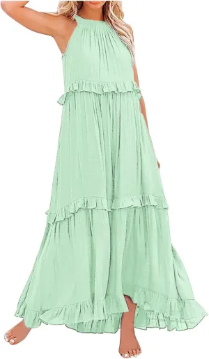 Plus Size Dresses for Curvy Women Casual Slip Tank Dresses Spaghetti Strap Flowy Maxi Long Plus Size Dresses