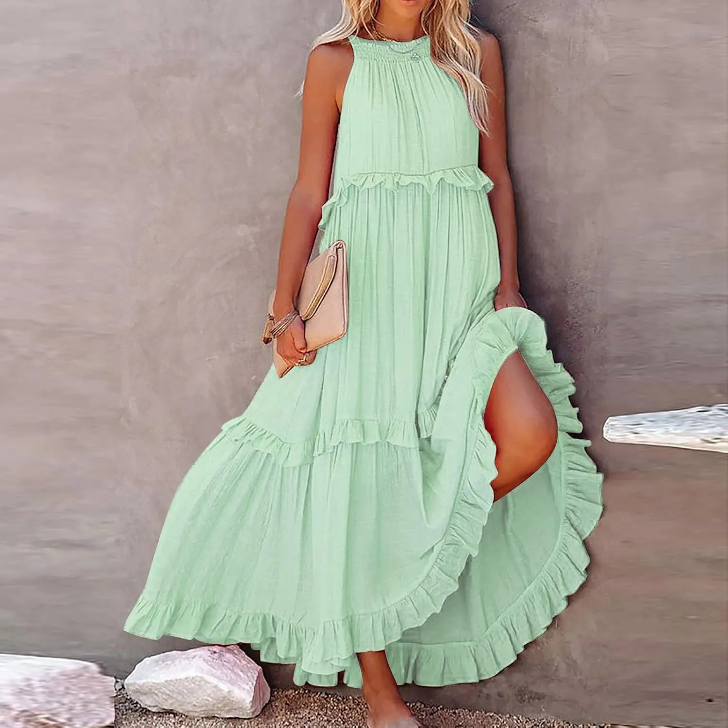 Plus Size Dresses for Curvy Women Casual Slip Tank Dresses Spaghetti Strap Flowy Maxi Long Plus Size Dresses