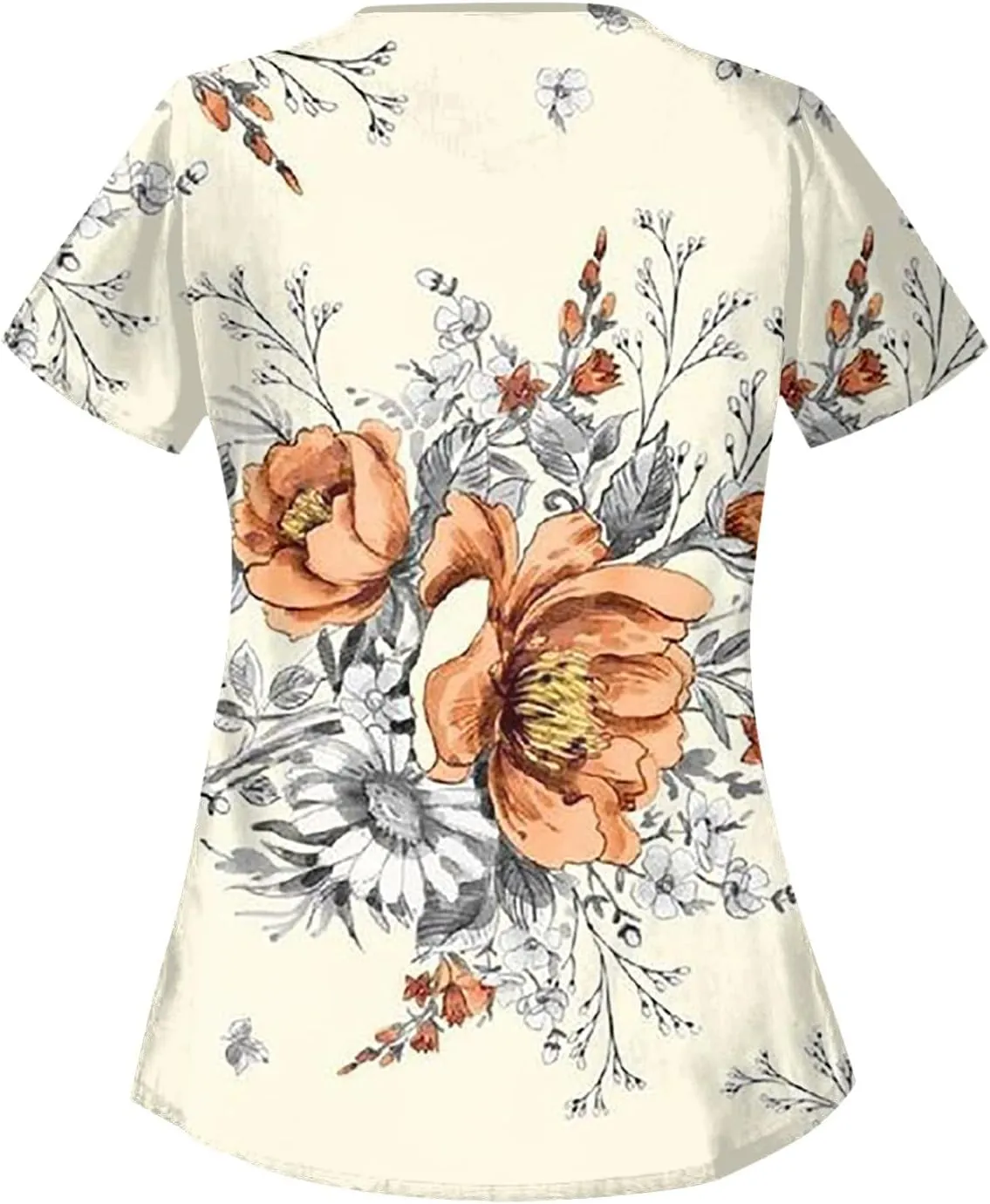 Scrubs for Women Short Sleeve Slant Collar Care Workwear Dressy Print T Shirts Classic Scrubs Tops with 4 Pockets