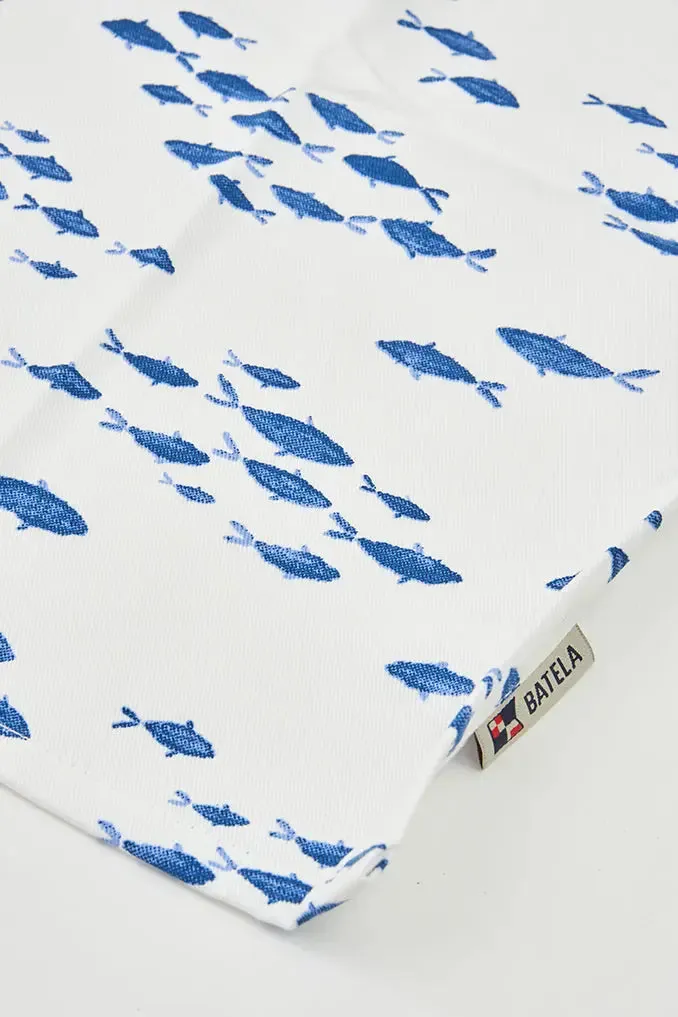 Set de 4 servilletas con banco de peces en algodón