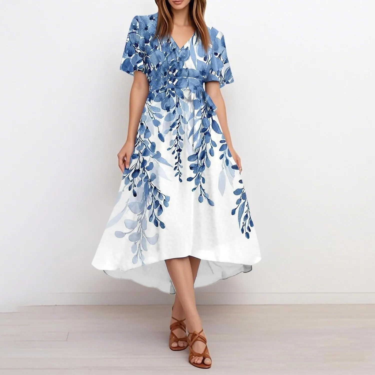 Spring Summer Chiffon Midi Dresses for Women 2025 Elegant Classy Wedding Guest Floral Formal Cocktail Prom Dress
