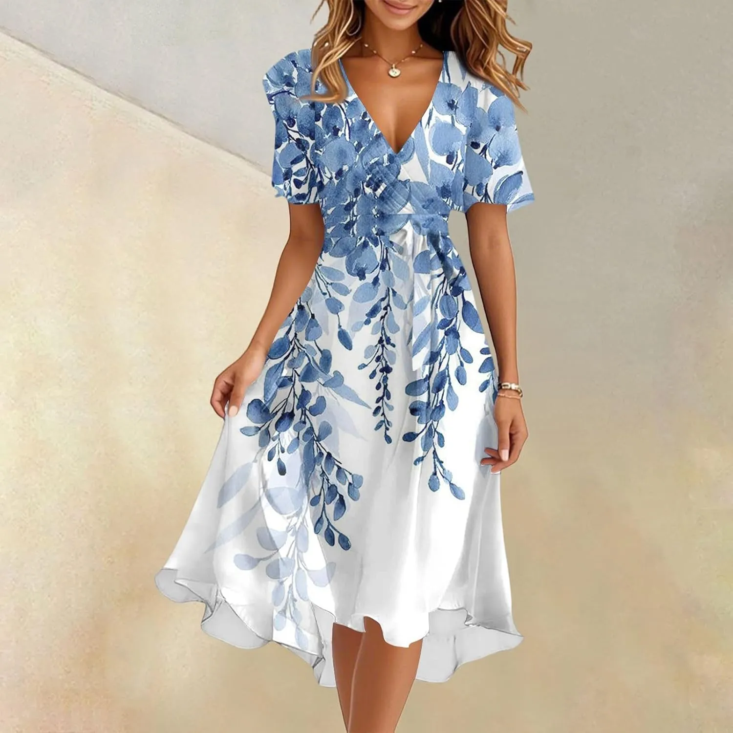Spring Summer Chiffon Midi Dresses for Women 2025 Elegant Classy Wedding Guest Floral Formal Cocktail Prom Dress