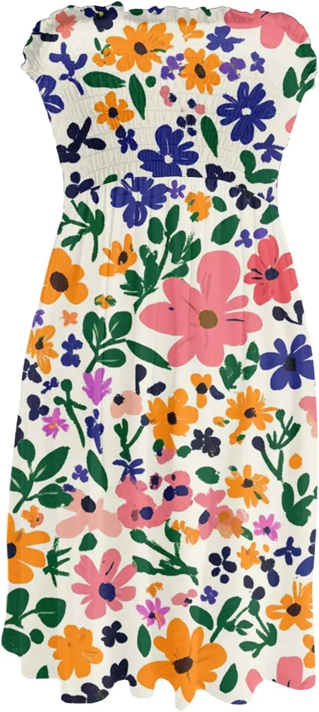 Summer Dresses for Women 2025 Classy Floral Smocked Tube Top Mini Dress Elegant Empire Waist Sleeveless Ruffle Sundress