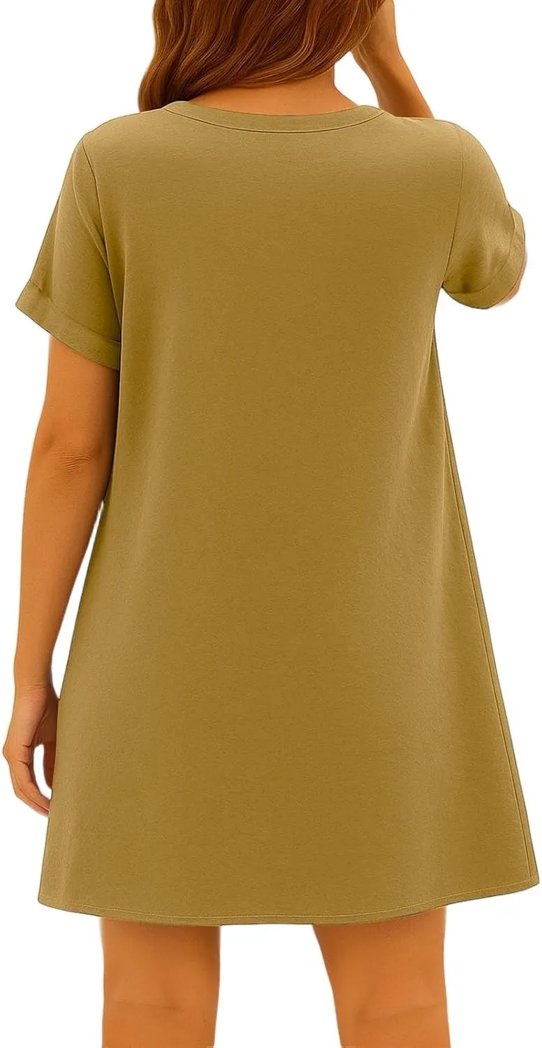 Summer Dresses for Women 2025 Cotton Linen Dressy Casual Mini Dress Short Sleeve Plus Size Bohemian Sundress