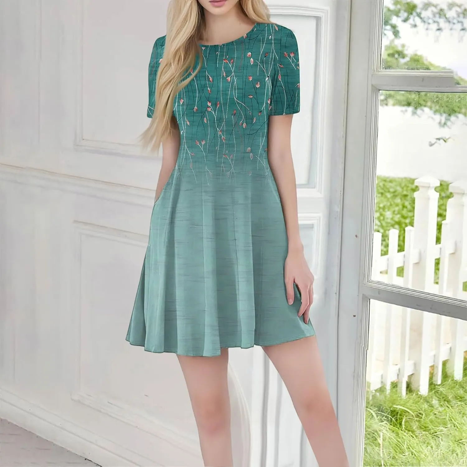 Summer Dresses for Women 2025 Crewneck Short Sleeve Mini Dress Casual T Shirt Flowy Swing Beach Vacation Dresses