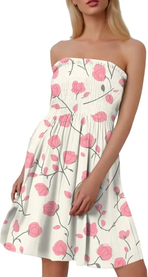 Summer Dresses for Women 2025 Sexy Flower Smocked Tube Top Mini Dress Classy Empire Waist Sleeveless Ruffle Sundress