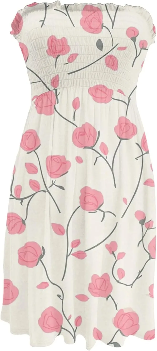 Summer Dresses for Women 2025 Sexy Flower Smocked Tube Top Mini Dress Classy Empire Waist Sleeveless Ruffle Sundress