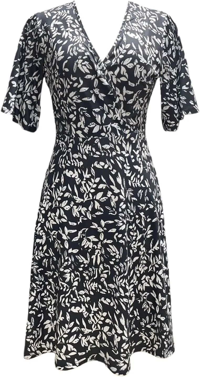 Summer Dresses for Women 2025 Wrap V Neck Floral Short Sleeve Sundress Casual Loose Knee Length A Line Vacation Midi Dress