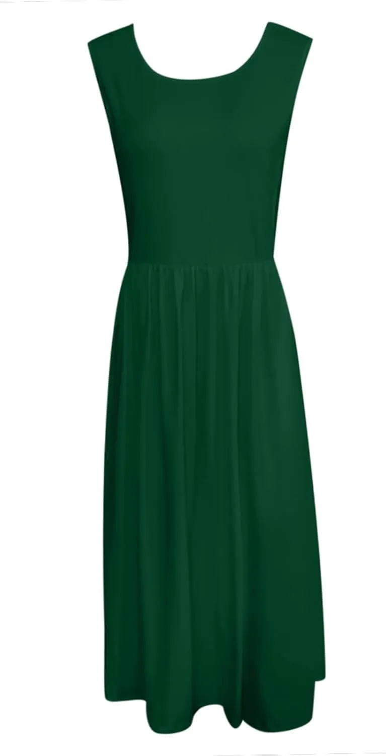 Summer Maxi Dresses for Women 2025 Sleeveless Deep V Neck Long Dresses Loose Plain Maxi Casual Vacation Dress