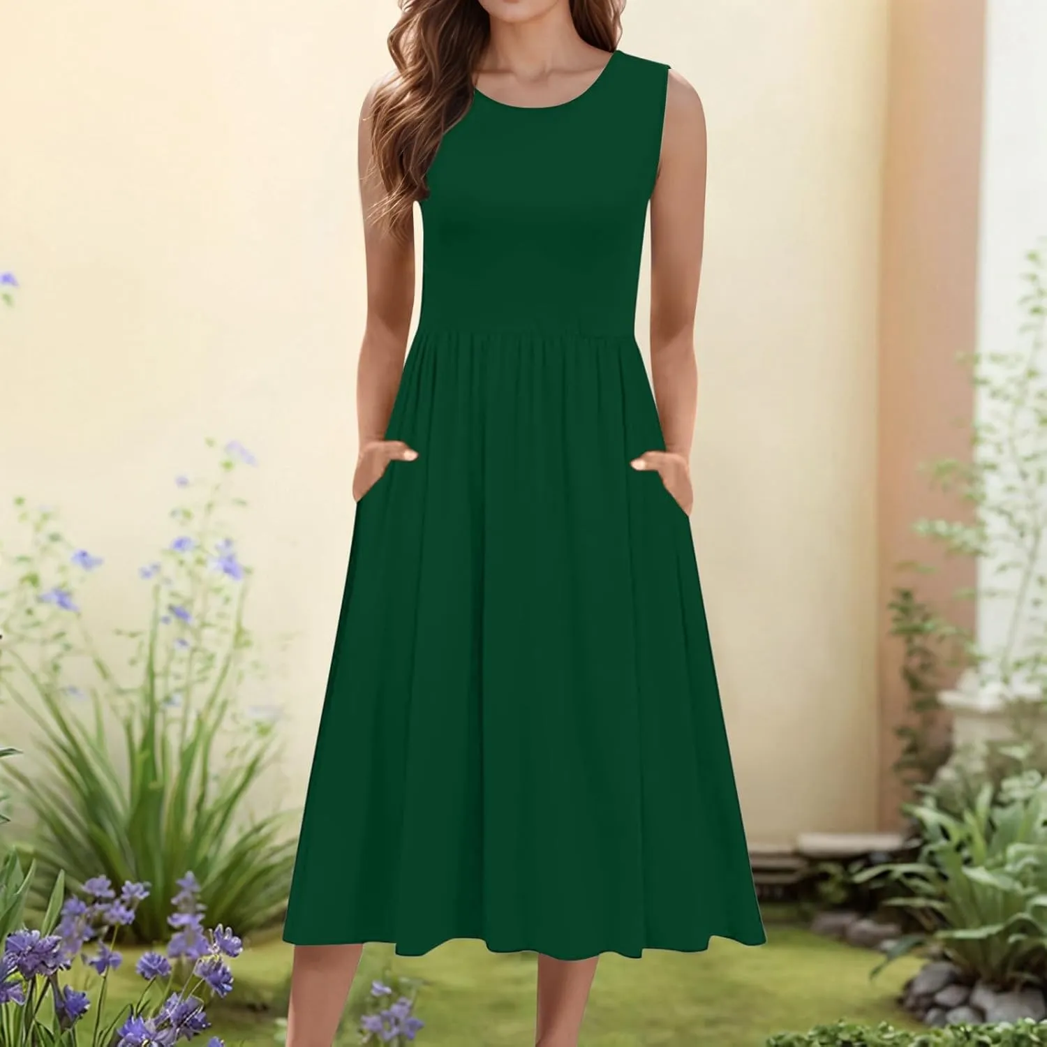 Summer Maxi Dresses for Women 2025 Sleeveless Deep V Neck Long Dresses Loose Plain Maxi Casual Vacation Dress