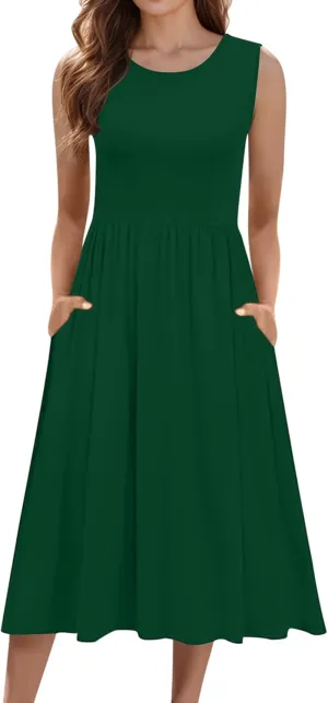 Summer Maxi Dresses for Women 2025 Sleeveless Deep V Neck Long Dresses Loose Plain Maxi Casual Vacation Dress