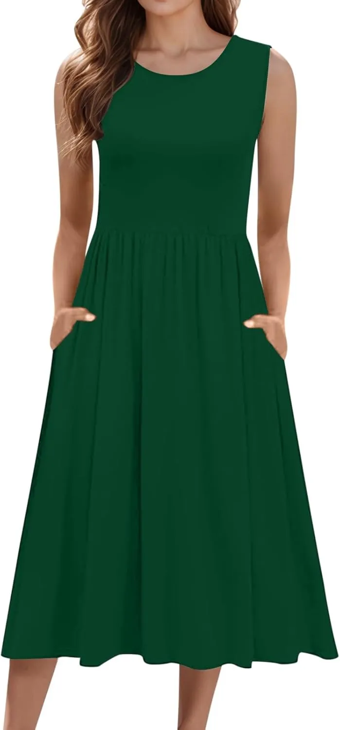 Summer Maxi Dresses for Women 2025 Sleeveless Deep V Neck Long Dresses Loose Plain Maxi Casual Vacation Dress