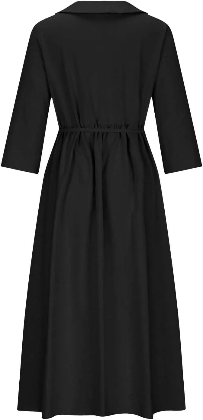 Summer Maxi Dresses Women's 2025 Plus Size Cotton Linen Dress 3/4 Sleeve Long Boho Spring Clothes Casual Resort Wears
