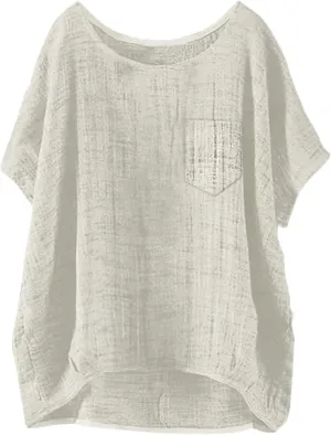 Summer Tops for Women 2025 Short Sleeve Crew Neck Linen Cotton Shirts Plus Size Gauze Casual Dressy Blouse