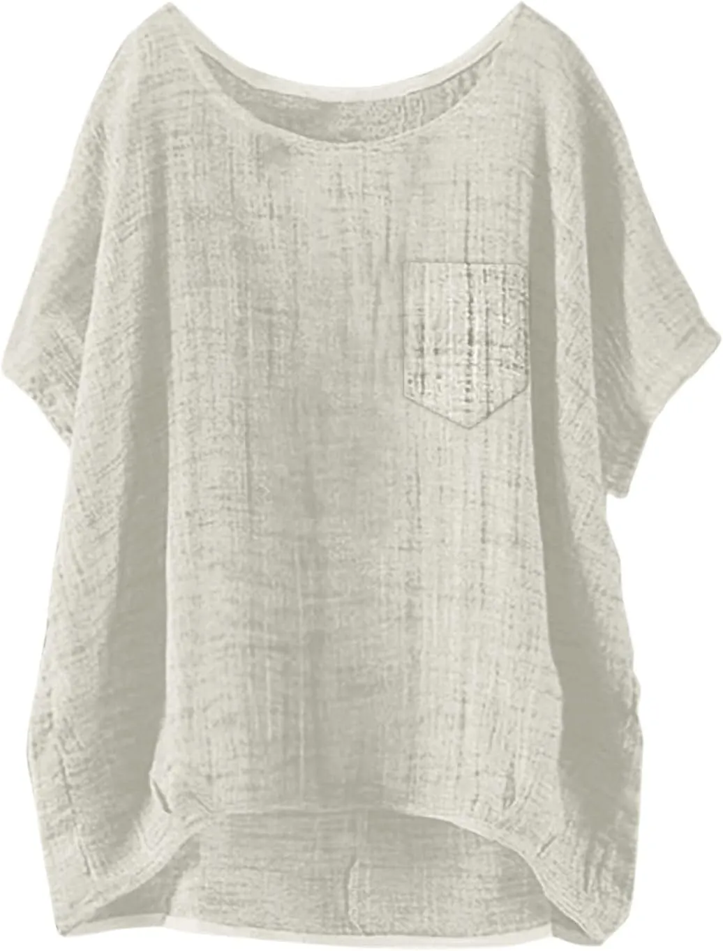 Summer Tops for Women 2025 Short Sleeve Crew Neck Linen Cotton Shirts Plus Size Gauze Casual Dressy Blouse