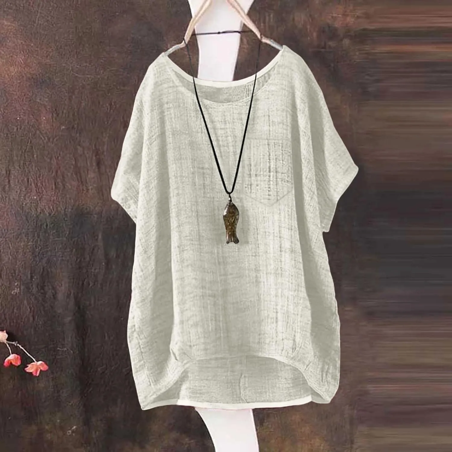 Summer Tops for Women 2025 Short Sleeve Crew Neck Linen Cotton Shirts Plus Size Gauze Casual Dressy Blouse