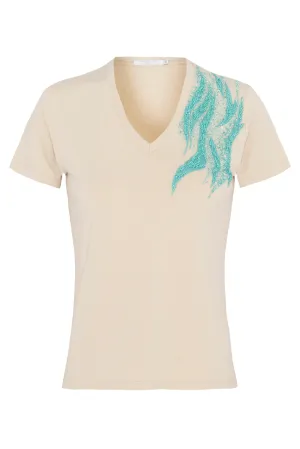 T-Shirt Ondas Bordada Gola V