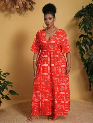Vestido Casual Vermelho Com Decote Em V Plus Size - Estela