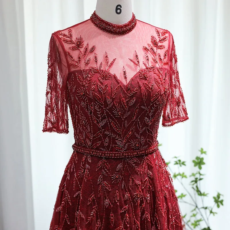 Vestido de Festa Luxo Clássico com Cristais em Padrão Folhagem - Modelo Especial