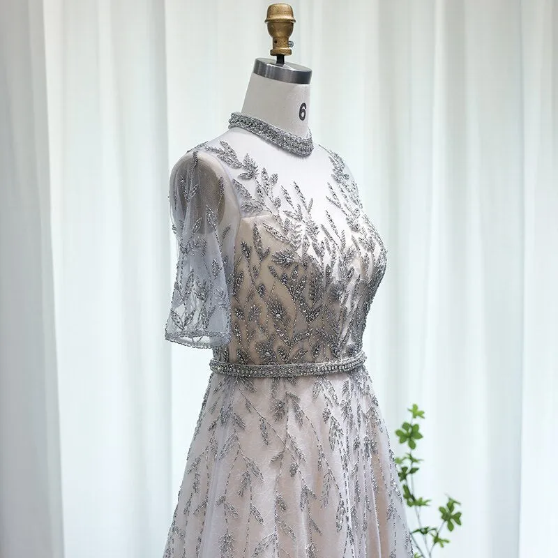 Vestido de Festa Luxo Clássico com Cristais em Padrão Folhagem - Modelo Especial