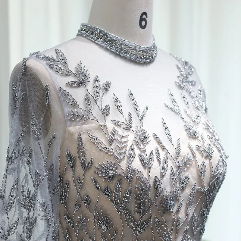 Vestido de Festa Luxo Clássico com Cristais em Padrão Folhagem - Modelo Especial