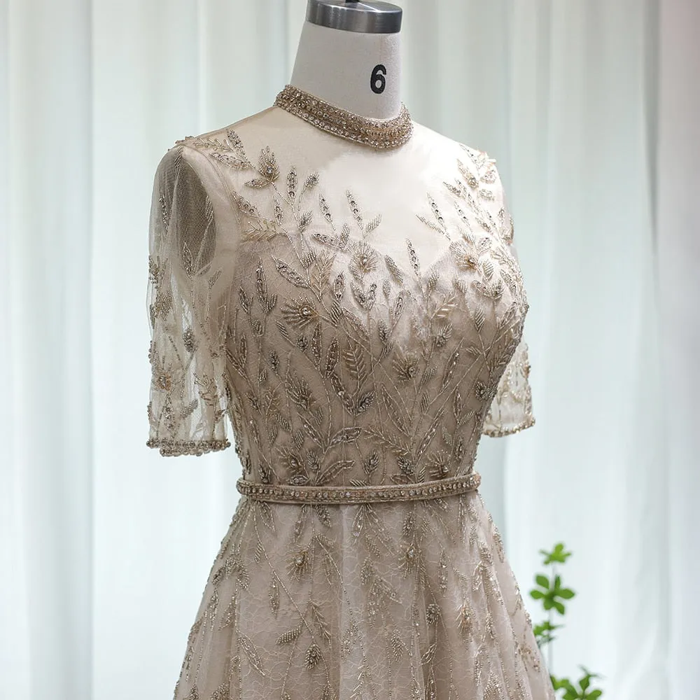 Vestido de Festa Luxo Clássico com Cristais em Padrão Folhagem - Modelo Especial