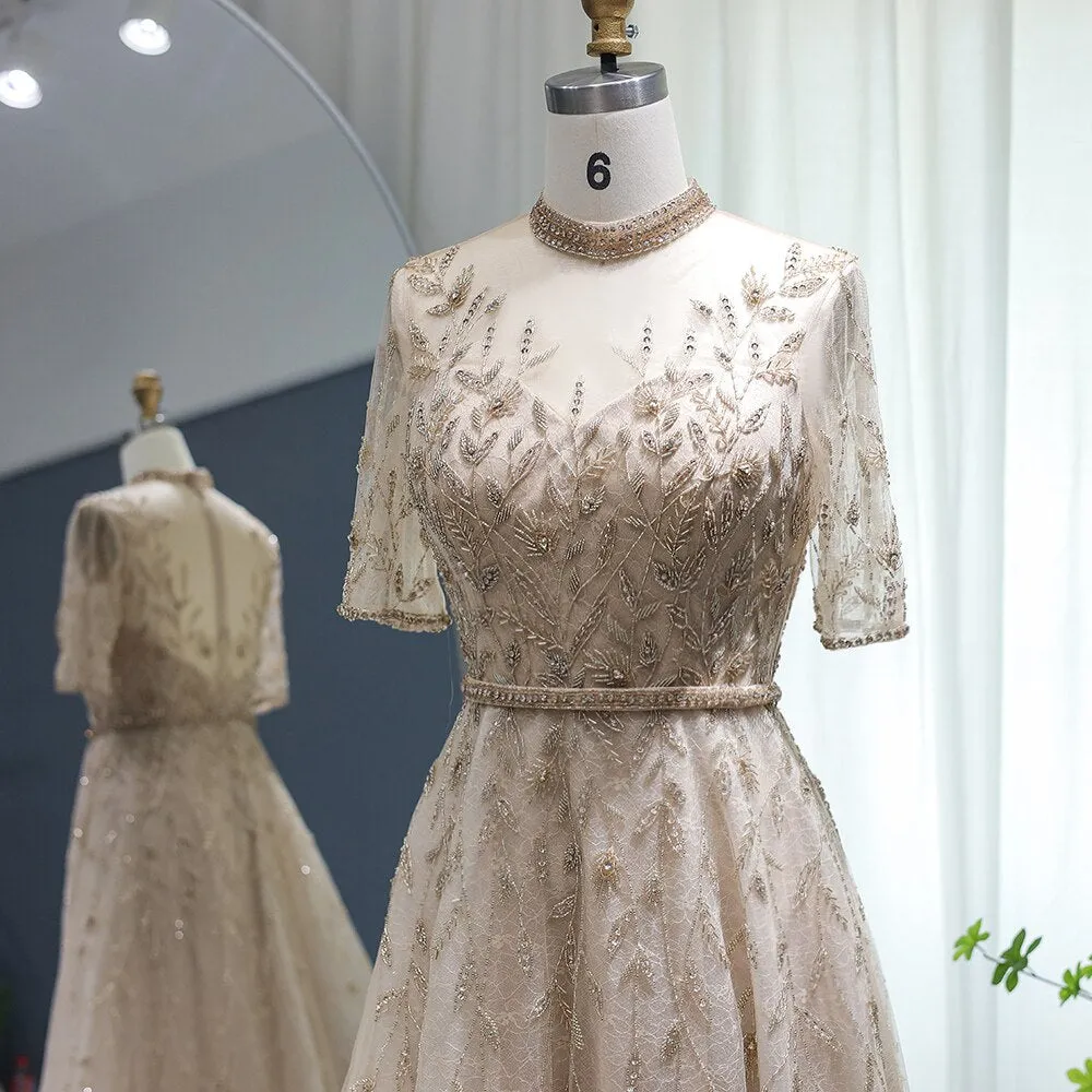 Vestido de Festa Luxo Clássico com Cristais em Padrão Folhagem - Modelo Especial