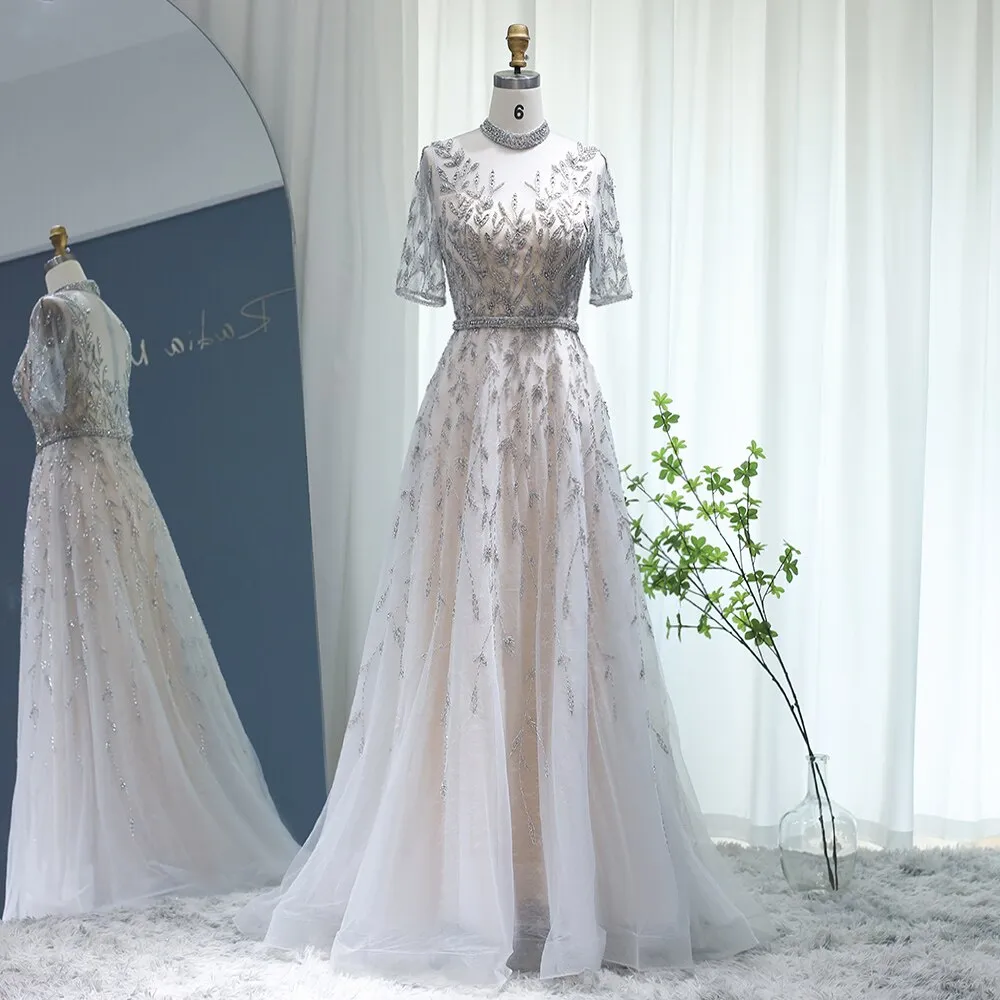 Vestido de Festa Luxo Clássico com Cristais em Padrão Folhagem - Modelo Especial