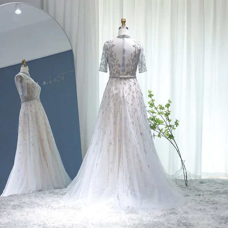 Vestido de Festa Luxo Clássico com Cristais em Padrão Folhagem - Modelo Especial