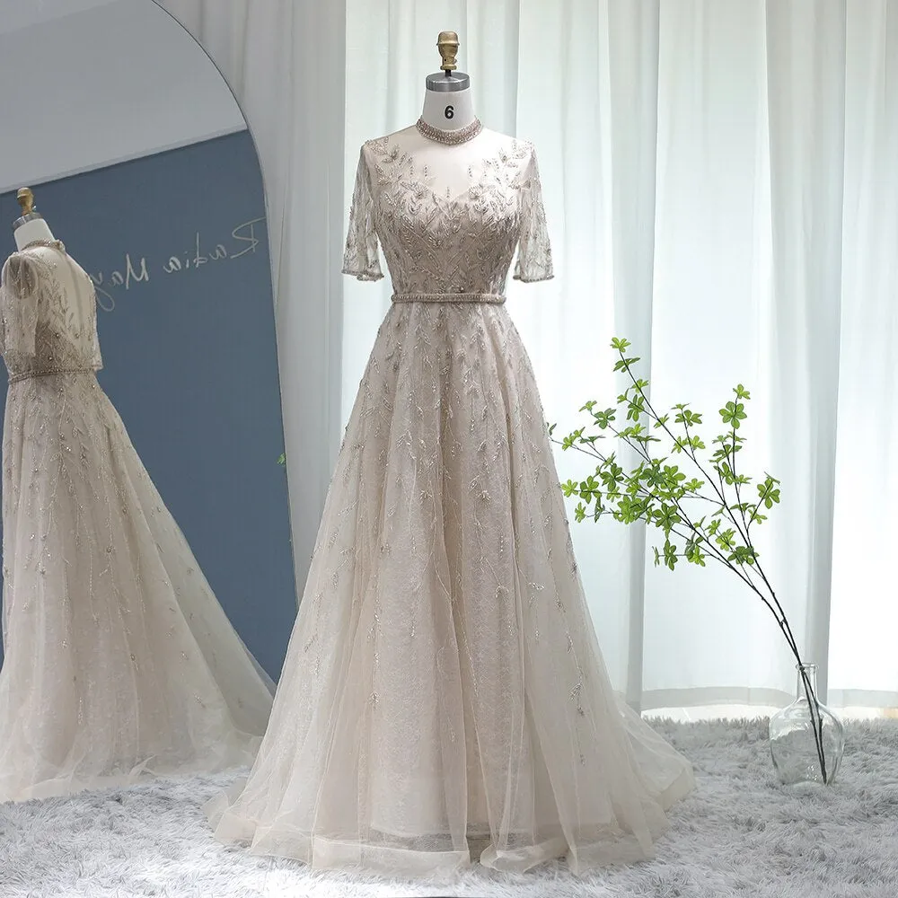 Vestido de Festa Luxo Clássico com Cristais em Padrão Folhagem - Modelo Especial
