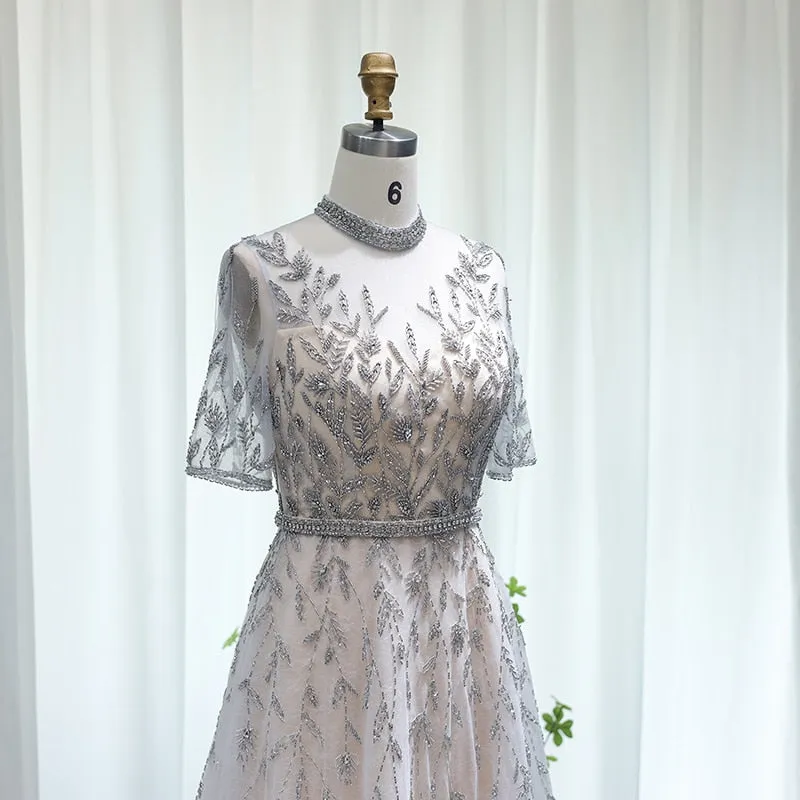Vestido de Festa Luxo Clássico com Cristais em Padrão Folhagem - Modelo Especial