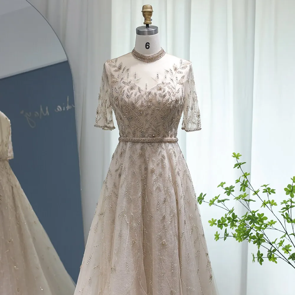 Vestido de Festa Luxo Clássico com Cristais em Padrão Folhagem - Modelo Especial
