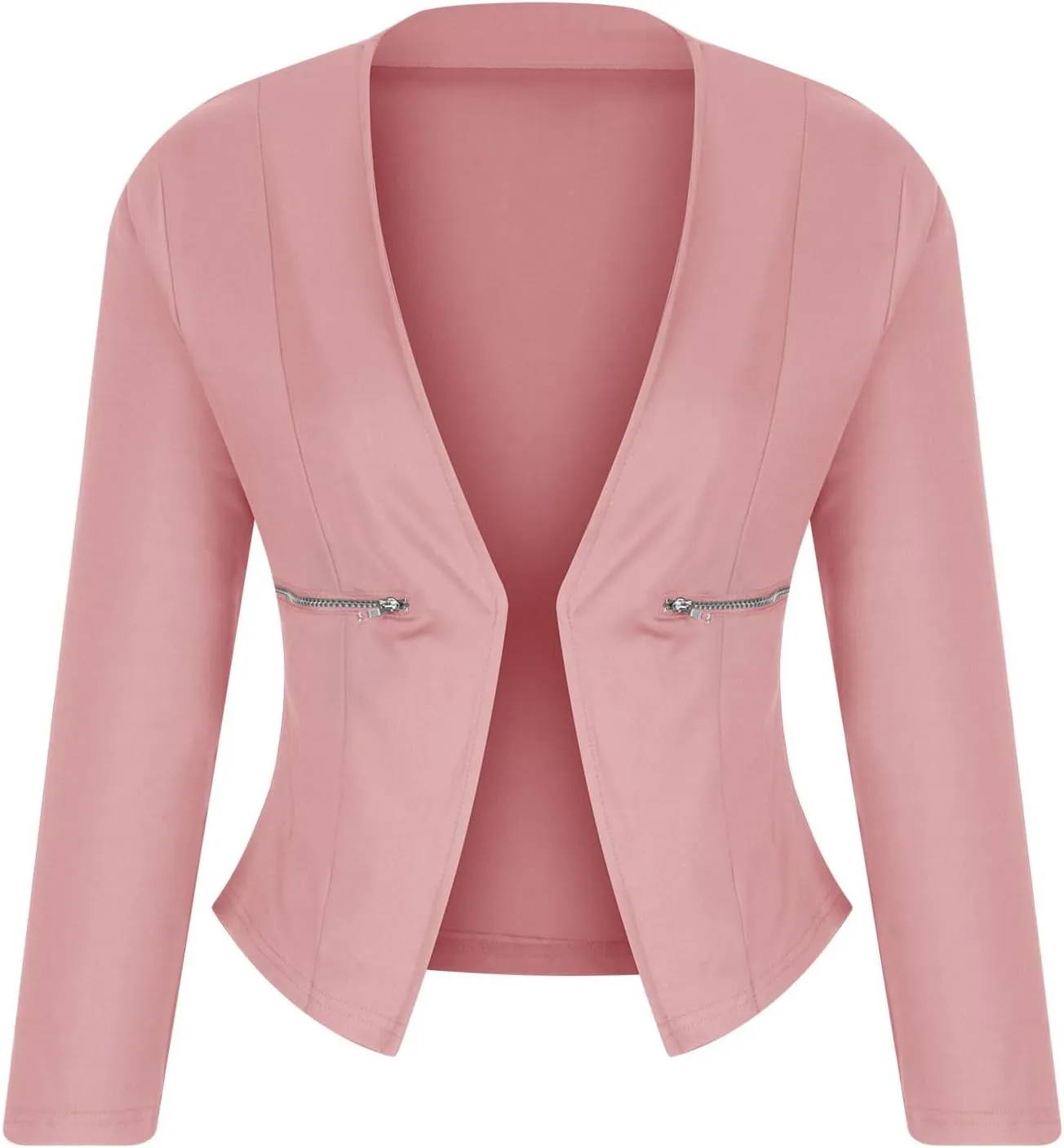 Women's Blazer Cardigan Top Work Office Suit Jackets Casual Collarless Cropped Long Sleeve Business Blazers Coat