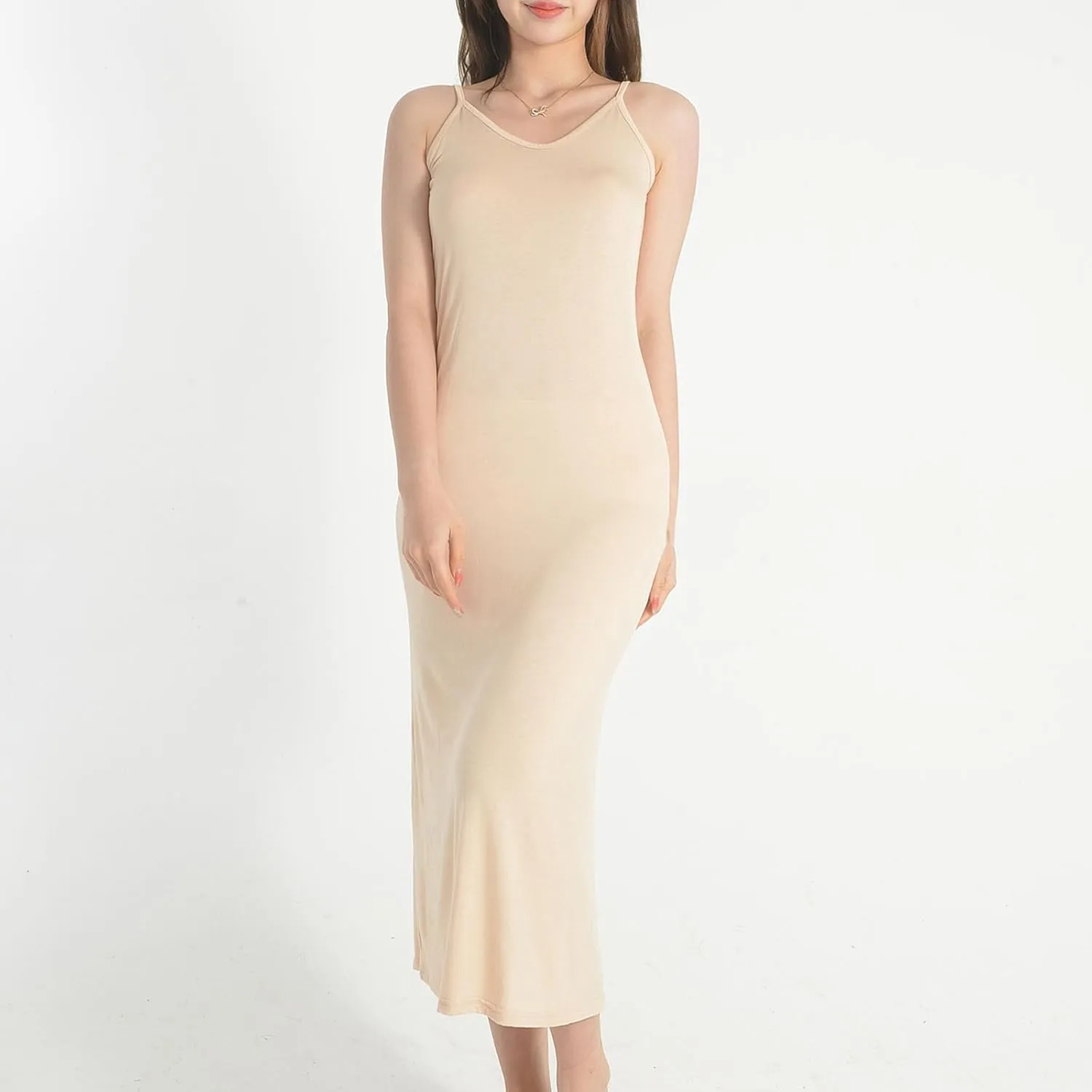 Womens Long Slip Dress Soft Modal Spaghetti Strap Underdress Sleepwear Casual Loungewear Nightgown Comfortable Stretch