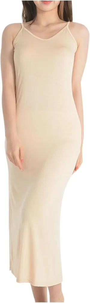 Womens Long Slip Dress Soft Modal Spaghetti Strap Underdress Sleepwear Casual Loungewear Nightgown Comfortable Stretch