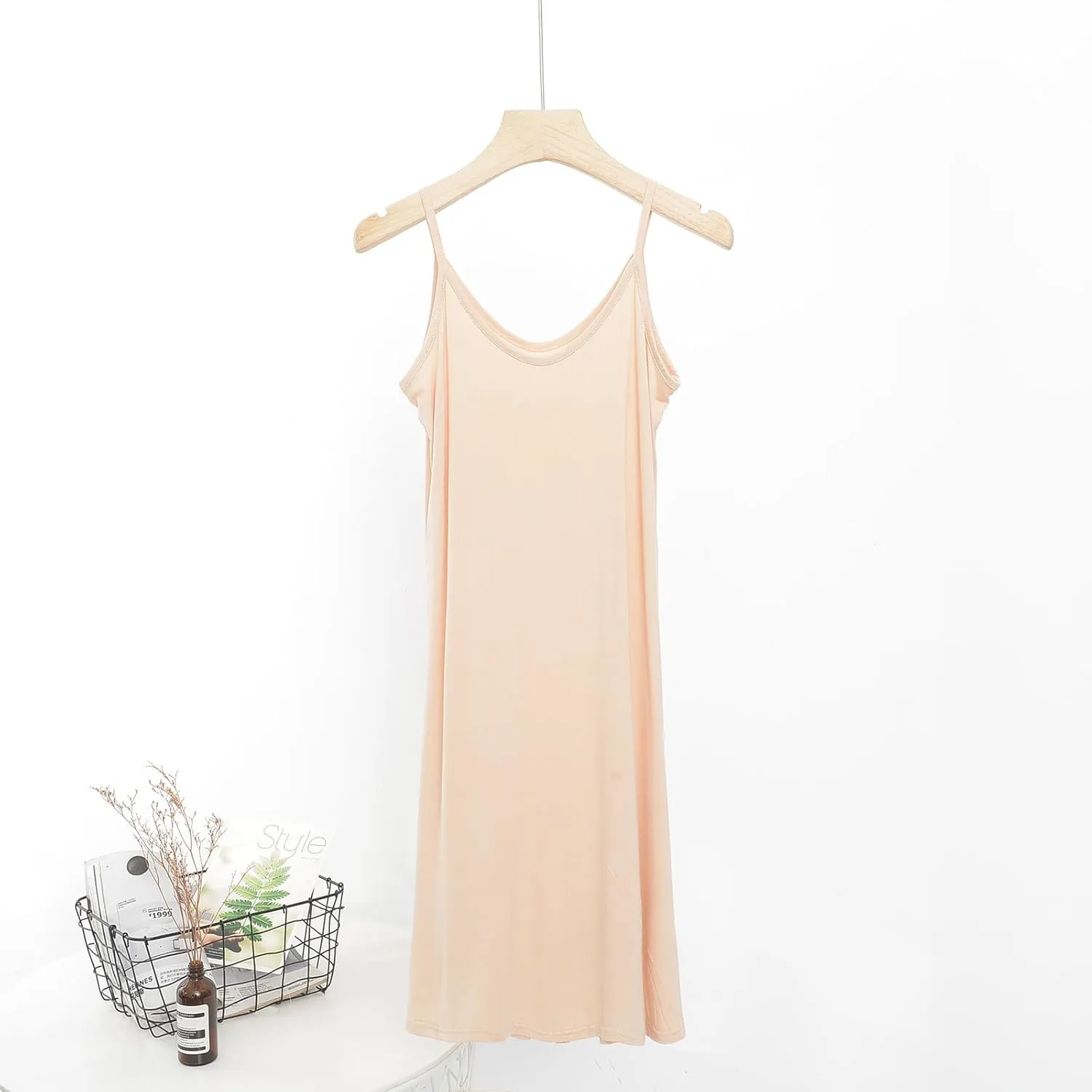 Womens Long Slip Dress Soft Modal Spaghetti Strap Underdress Sleepwear Casual Loungewear Nightgown Comfortable Stretch