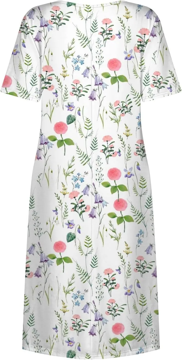 Womens Summer A-Line Dress Mini Short Sleeve Dresses Flowy Beach Swing Dress 2025 Vacation Travel with Pockets