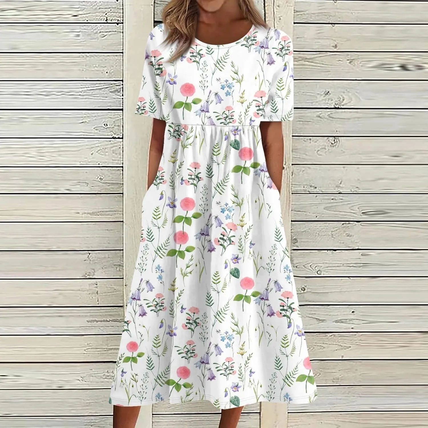 Womens Summer A-Line Dress Mini Short Sleeve Dresses Flowy Beach Swing Dress 2025 Vacation Travel with Pockets